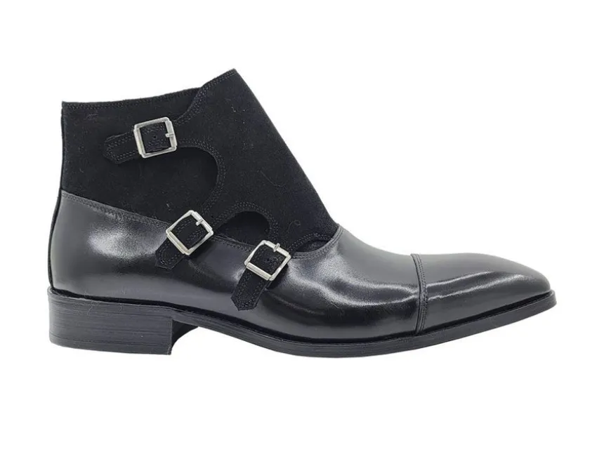 Burnished Calfskin & Suede Slip-On Chukka Boot Black