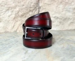 Burnished Calfskin Belt Burgundy