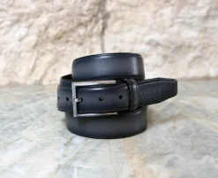 Burnished Calfskin Belt Grey
