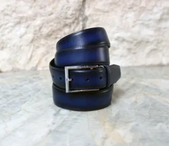 Burnished Calfskin Belt Navy