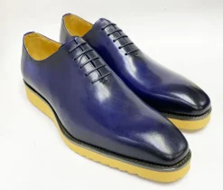 Burnished Calfskin Lace-Up Shoe Blue
