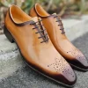 Burnished Calfskin Lace-Up Oxford Tan