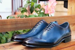 Burnished Calfskin Lace-Up Oxford Navy