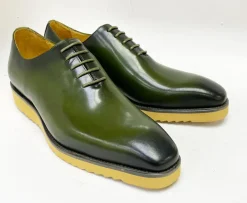Burnished Calfskin Lace-Up Shoe Olive