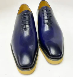 Burnished Calfskin Lace-Up Shoe Blue