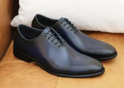 Burnished Calfskin Lace-Up Oxford Navy