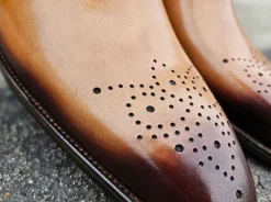 Burnished Calfskin Lace-Up Oxford Tan