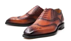 Burnished Calfskin "Owen" Lace-Up Oxford Camel
