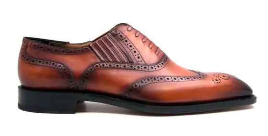 Burnished Calfskin "Owen" Lace-Up Oxford Camel