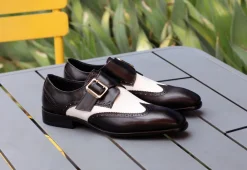 Burnished Calfskin Slip-On Spectator Monkstrap Shoe Black/White
