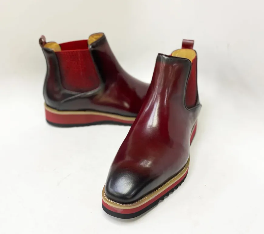Burnished Calfskin Slip-On Boot Burgundy