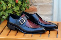 Calfskin Slip-On Spectator Monkstrap Shoe Black/Burgundy