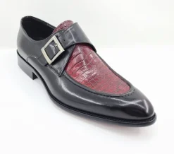 Calfskin Slip-On Spectator Monkstrap Shoe Black/Burgundy