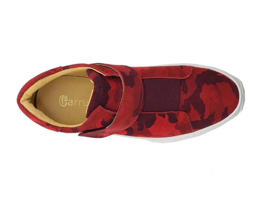 Camoflage Printed Suede High Top Sneaker Red