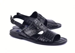 Corrente Crocodile Printed Calfskin Sandal Black