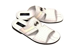 Corrente Crocodile Printed Calfskin Sandal White
