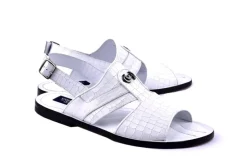 Corrente Crocodile Printed Calfskin Sandal White