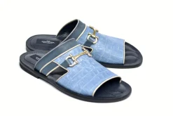 Corrente Crocodile Printed Calfskin Sandal Blue