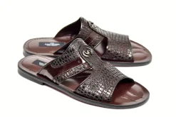 Corrente Crocodile Printed Calfskin Sandal Burgundy