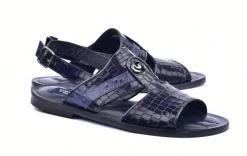 Corrente Crocodile Printed Calfskin Sandal Navy