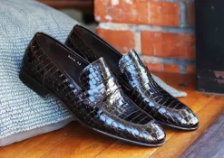 Corrente Crocodile Printed Calfskin Belt Brown