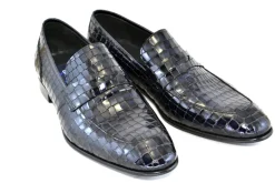 Corrente Crocodile Printed Calfskin Belt Black