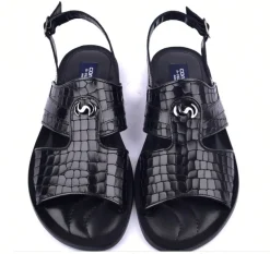 Corrente Crocodile Printed Calfskin Sandal Black