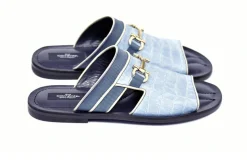 Corrente Crocodile Printed Calfskin Sandal Blue