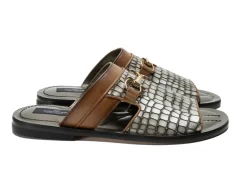Corrente Crocodile Printed Calfskin Sandal Silver