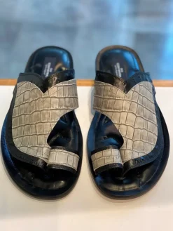 Corrente Exotic Printed Calfskin Sandal Taupe/Black