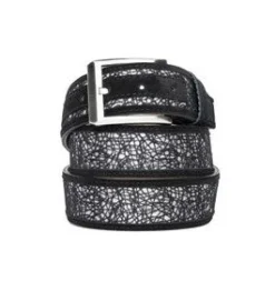 Corrente Linen & Shiny Calfskin Belt Black