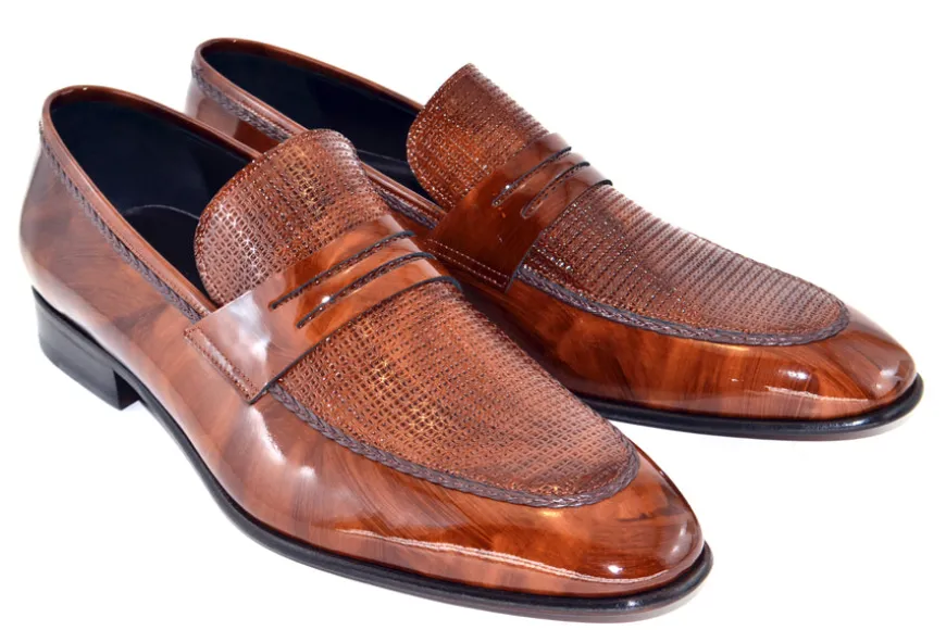 Corrente Patent Leather Penny Loafer Brown
