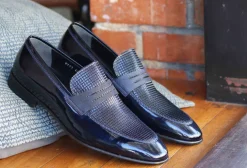 Corrente Patent Leather Penny Loafer Navy