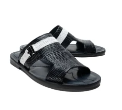 Corrente Perforated Calfskin Sandal Navy