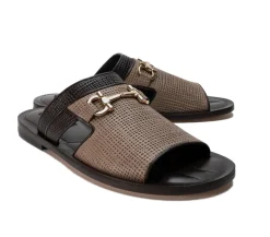 Corrente Perforated Calfskin Sandal Taupe