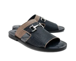 Corrente Perforated Calfskin Sandal Navy