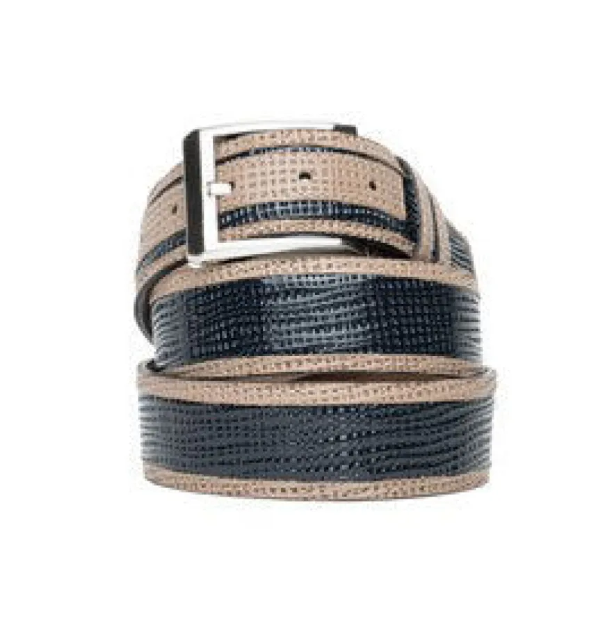 Corrente Perforated Calfskin Belt Navy