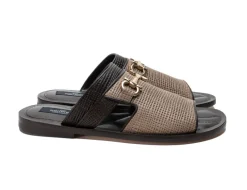 Corrente Perforated Calfskin Sandal Taupe