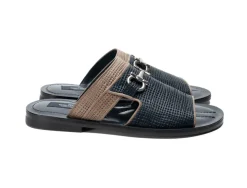 Corrente Perforated Calfskin Sandal Navy