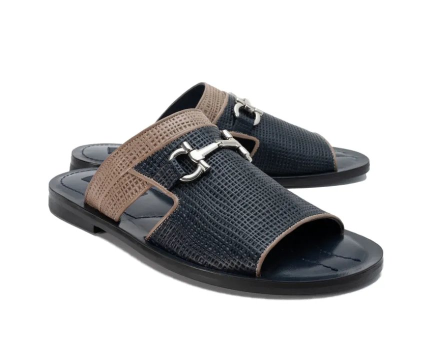 Corrente Perforated Calfskin Belt Navy