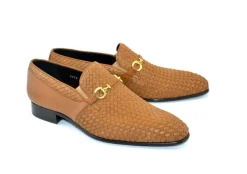Corrente Woven Calfskin & Suede Slip-On Shoe Tan