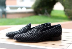 Corrente Woven Calfskin Slip-On Loafer Black