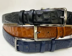 Crocodile Printed Leather Belt Cognac