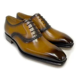Daniel Burnished Calfskin Lace-Up Oxford Caramel