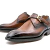 Edward Sr. Burnished Calfskin Monkstrap Shoe Tobacco