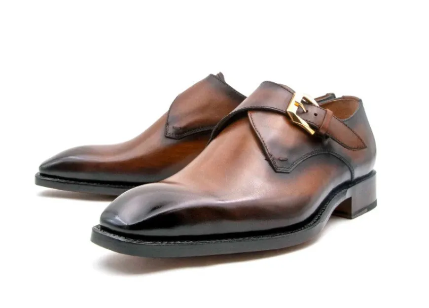 Edward Sr. Burnished Calfskin Monkstrap Shoe Tobacco