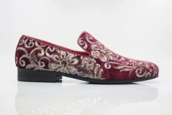 Embroidered Velvet Slip-On Loafer Ruby