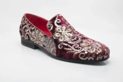 Embroidered Velvet Slip-On Loafer Ruby
