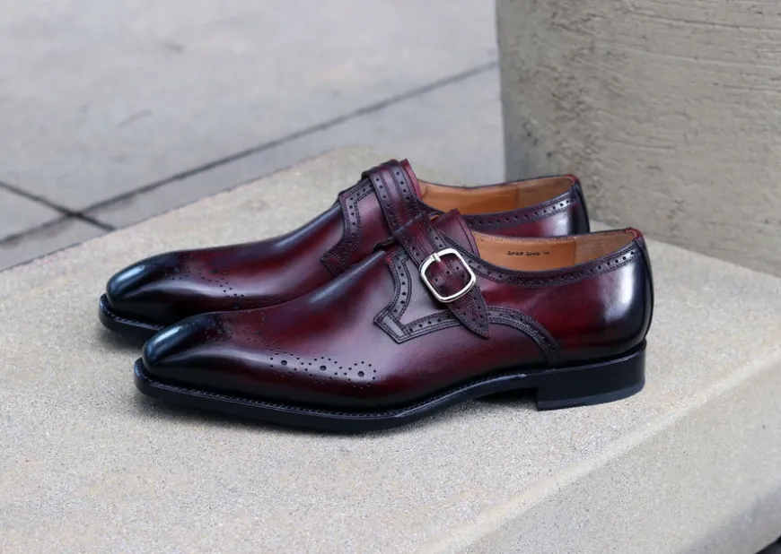 Eric Burnished Calfskin Monkstrap Shoe Burgundy
