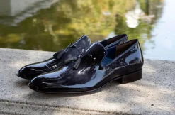 Jean Pierre Shiny Calfskin Tasseled Loafer Navy